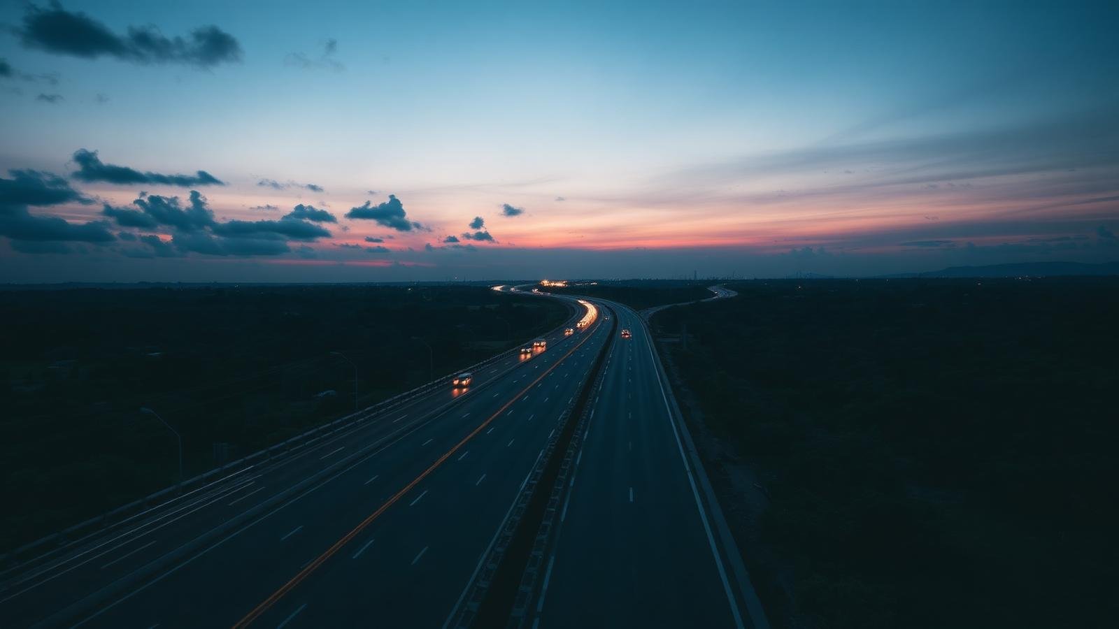 Route au crépuscule évoquant la connexion des territoires